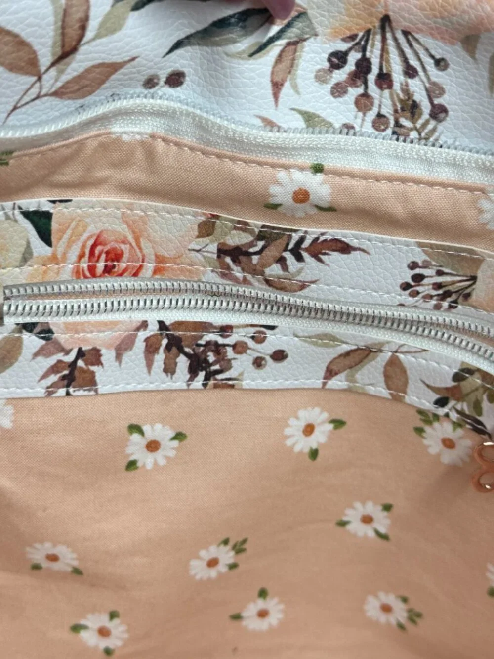 Queen & Beyond Rose Floral Faux Leather Diaper Bag Tote Rose Gold